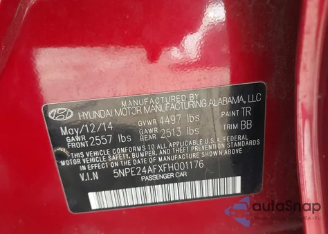 2015 Hyundai Sonata Se из США, поврежденный, VIN 5NPE24AFXFH001176